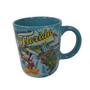 Disney Welcome to Florida Mickey Mouse Ceramic Mug Blue 3.75 Inch